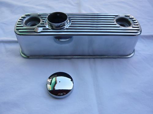 Alu Ventildeckel FP26 poliert mit Chrom Deckel bis Bj.2000